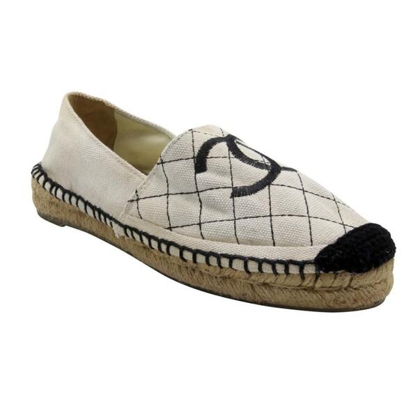 Chanel Espadrille 38 Canvas Quilted Double Stacked Flats CC-0208N-0011 - Picture 5 of 11